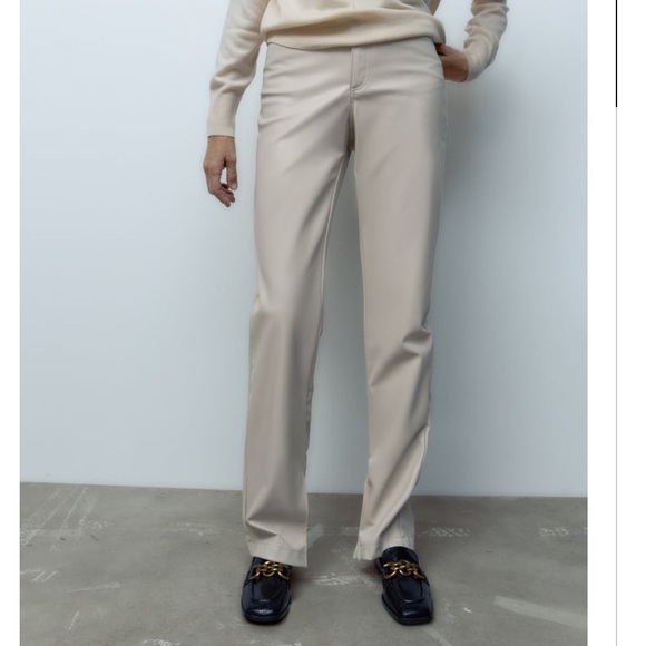 ZARA faux leather flared slit slim fit pants size 27 (4) - Picture 3 of 7